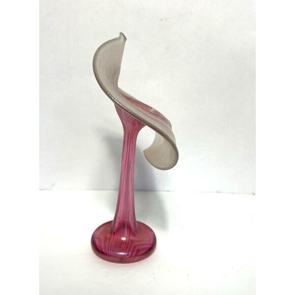 Stuart Abelman Jack-in-the-Pulpit Pulled Feather Iridescent Art Glass Vase 10" H - Picture 4 of 12